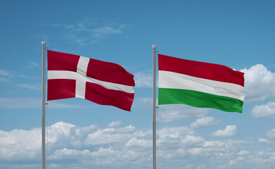 Hungary and Denmark flags, country relationship concept