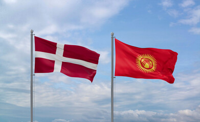 Kyrgyzstan and Denmark flags, country relationship concept