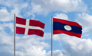 Laos and Denmark flags, country relationship concept