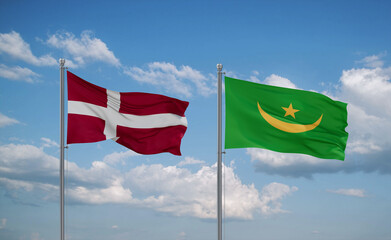 Mauritania and Denmark flags, country relationship concept