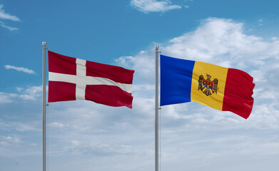 Moldova and Denmark flags, country relationship concept