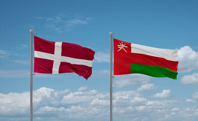 Oman and Denmark flags, country relationship concept