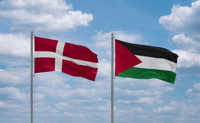Palestine and Denmark flags, country relationship concept