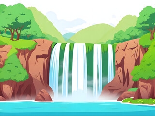 Waterfall Landscape Illustration Background, Waterfall Landscape Background, Generative Ai