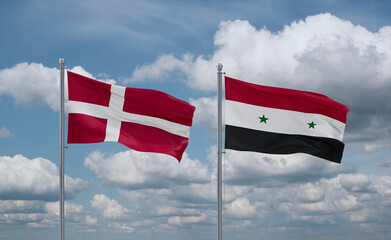 Syrian and Denmark flags, country relationship concept