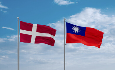 Taiwan and Denmark flags, country relationship concept