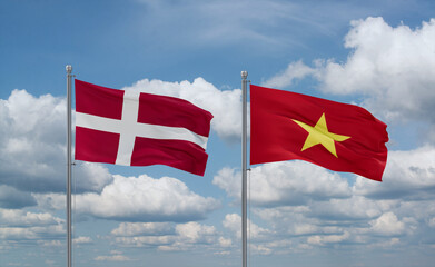 Vietnam and Denmark flags, country relationship concept