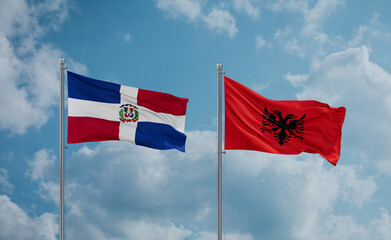 Naklejka na ściany i meble Dominican and Albania national flags, country relationship concept