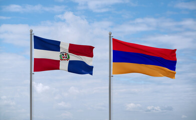 Armenia and Dominican flags, country relationship concept