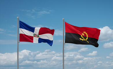 Dominican and Angola national flags, country relationship concept