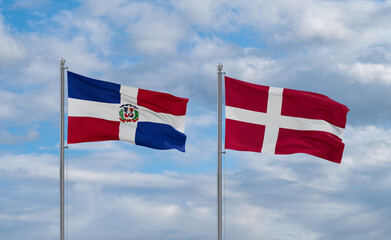 Denmark and Dominican flags, country relationship concept