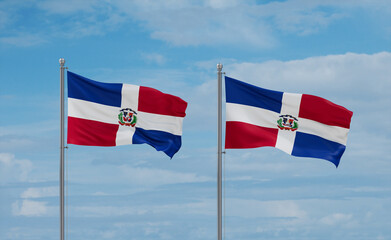 Two Dominican flags, country relationship concept