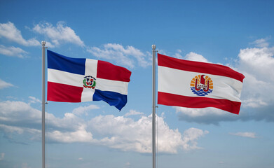 Dominican and French Polynesia flags, country relationship concept