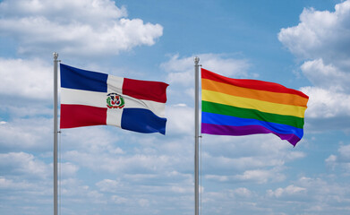Gay Pride and Dominican flags, country relationship concept