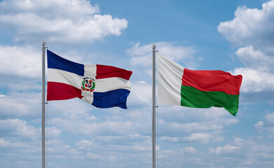 Madagascar and Dominican flags, country relationship concept