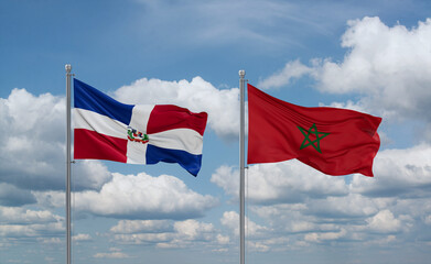Morocco and Dominican flags, country relationship concept