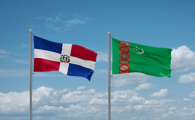 Turkmenistan and Dominican flags, country relationship concept