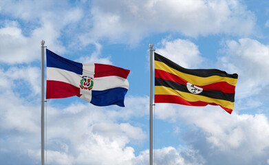 Uganda and Dominican flags, country relationship concept