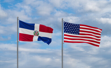 USA and Dominican flags, country relationship concepts