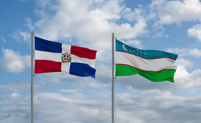 Uzbekistan and Dominican flags, country relationship concept