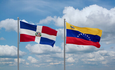 Venezuela and Dominican flags, country relationship concept
