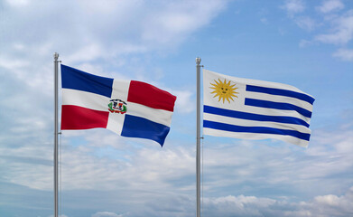 Uruguay and Dominican flags, country relationship concept