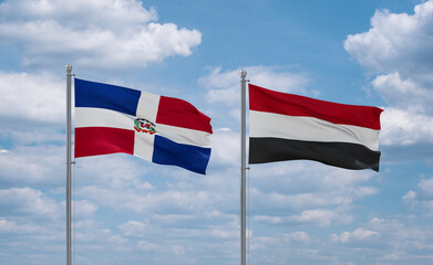 Yemen and Dominican flags, country relationship concept