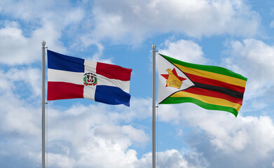 Zimbabwe and Dominican flags, country relationship concept