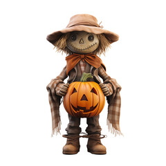 3d witch dressed in old clothes Holding a pumpkin, Halloween looks realistic,
