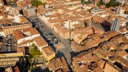 Obraz premium Aerial view of the Cathedral of San Giorgio, also called Duomo, in the historic center of Sassuolo, Emilia Romagna Italy. It's the main church of the city and dedicated to the patron saint of the city