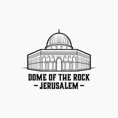 Dome Of The Rock Jerusalem Palestine Gaza Black and White Vector Isolated