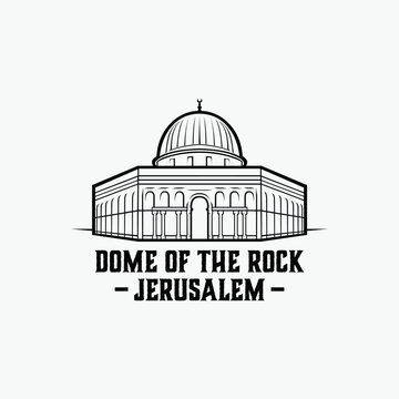 Dome Of The Rock Jerusalem Palestine Gaza Black and White Vector Isolated
