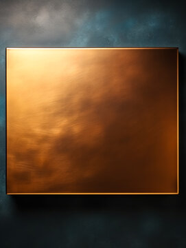 Shiny glossy square, bronze color, geometric background.