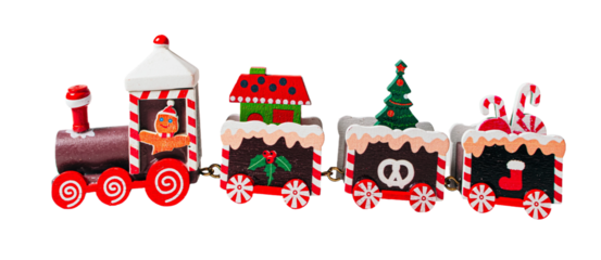Christmas wooden train, isolated on white or transparent background.
