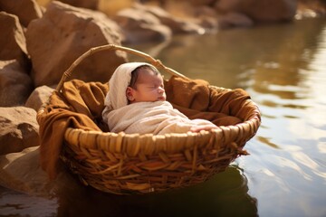 Baby Moses in the basket on the Nile biblical story