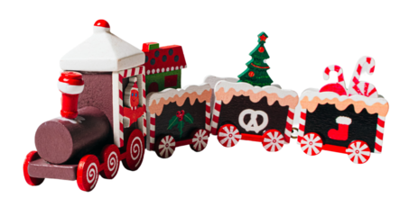 Christmas wooden train, isolated on white or transparent background.
