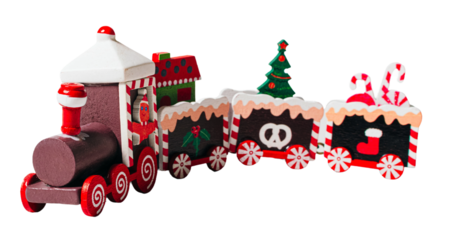 Christmas wooden train, isolated on white or transparent background.