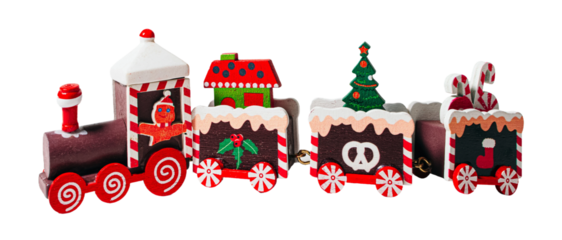 Christmas wooden train, isolated on white or transparent background.