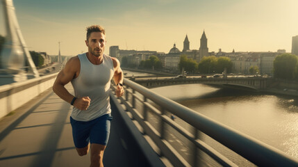 Running man practice their morning, city run.