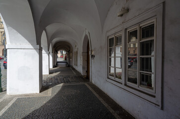 Fototapeta premium A gothic archway of a historical building in Hradcany, Prague, the Czech Republic