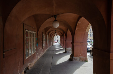 Fototapeta premium A gothic archway of a historical building in Hradcany, Prague, the Czech Republic