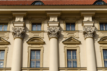 Fototapeta na wymiar Detail of the facade of Cernin Palace in Hradcany, Prague, the Czech Republic