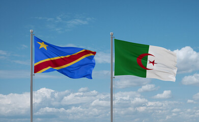 Congo or Congo-Kinshasa and Algeria national flags, country relationship concept