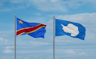 Congo or Congo-Kinshasa and Antarctica flags, country relationship concept
