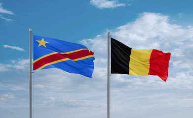Belgium and Congo or Congo-Kinshasa flags, country relationship concept