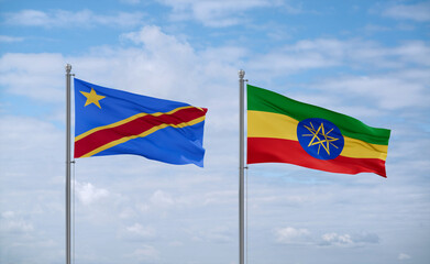 Ethiopia and Congo or Congo-Kinshasa flags, country relationship concept