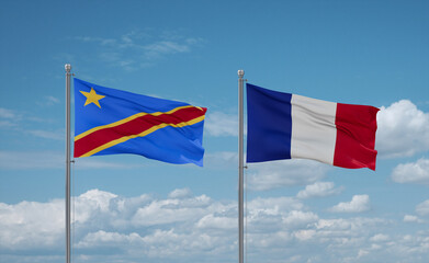 Congo or Congo-Kinshasa and France flags, country relationship concept