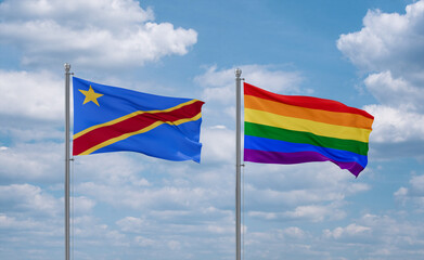 Gay Pride and Congo or Congo-Kinshasa flags, country relationship concept