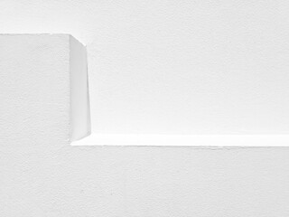 White Stucco Shelf and Wall with Natural Light and Shadow Background.