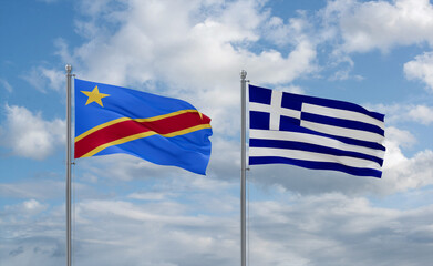 Greece and Congo or Congo-Kinshasa flags, country relationship concept